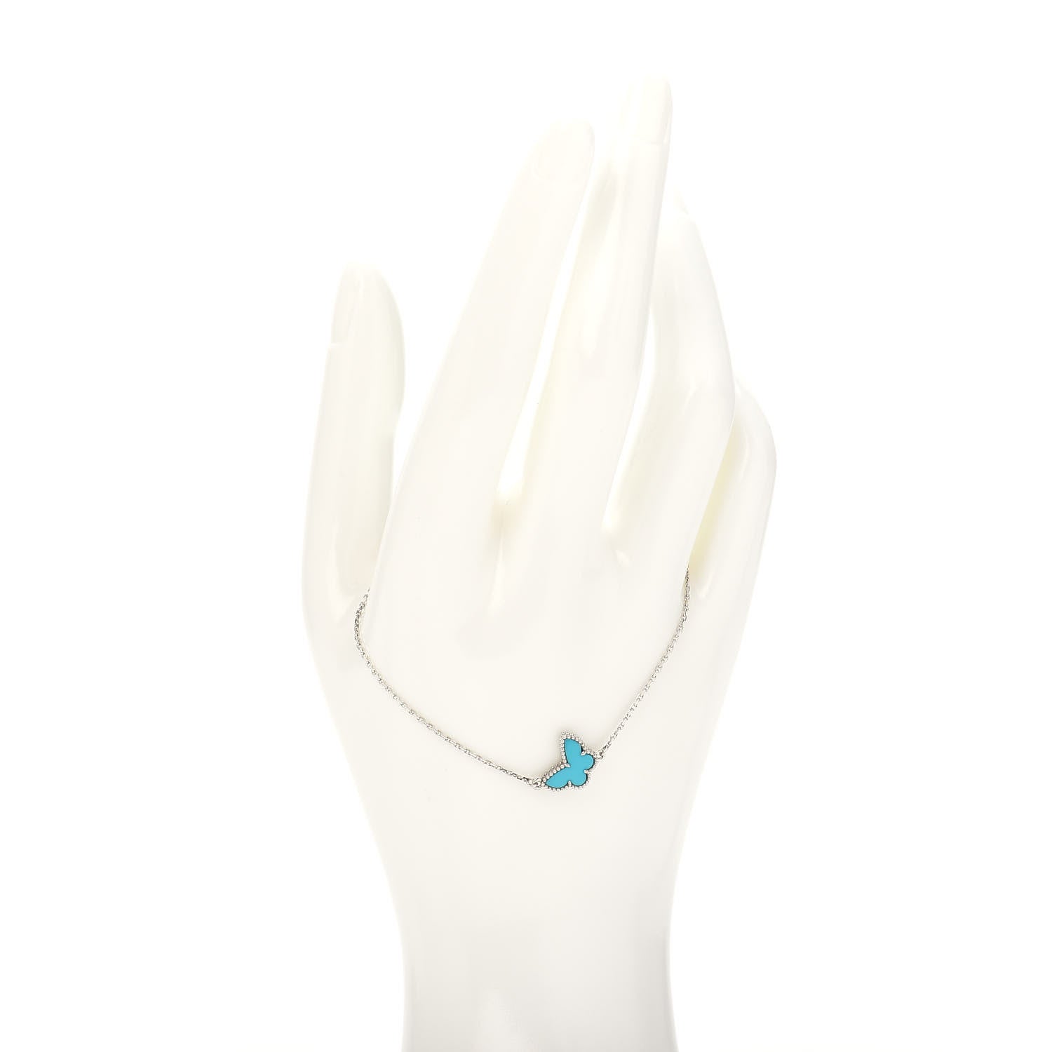 Van Cleef & Arpels 18K White Gold Turquoise Sweet Alhambra Butterfly Bracelet 2 of 5