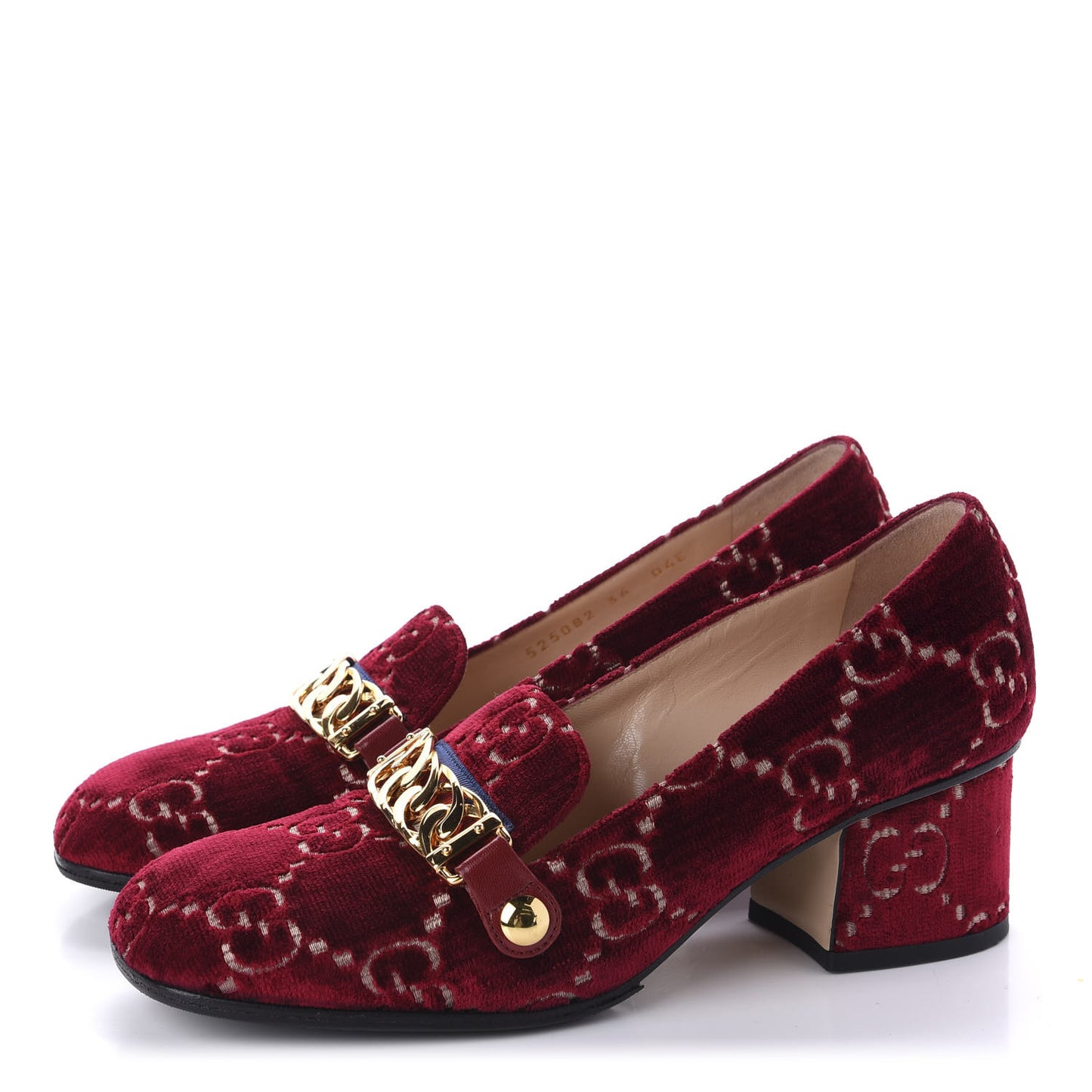 Velvet GG Monogram Sylvie Web Chain Mid Heel Loafers 36 Red Cipria