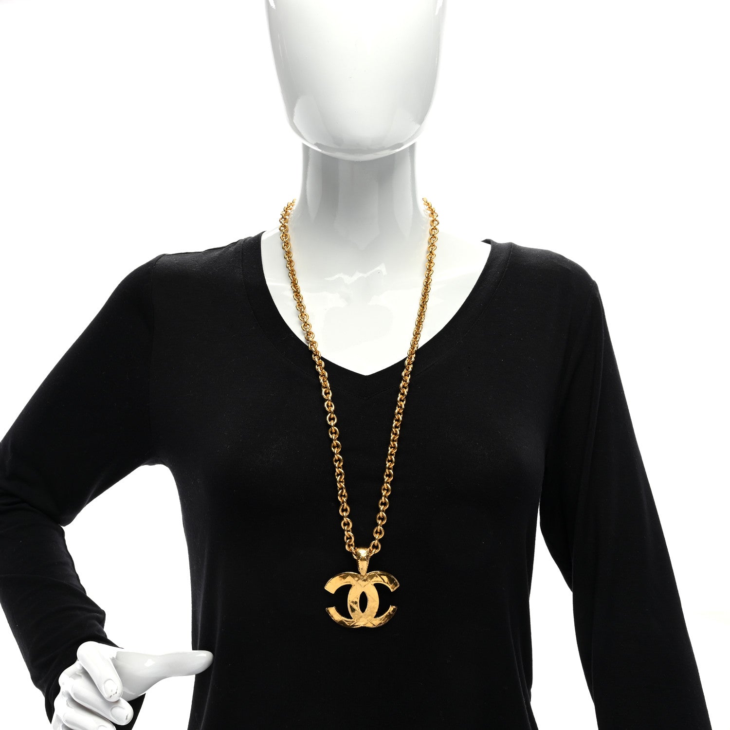 Chanel Quilted CC Long Chain Necklace Gold 2 of 5