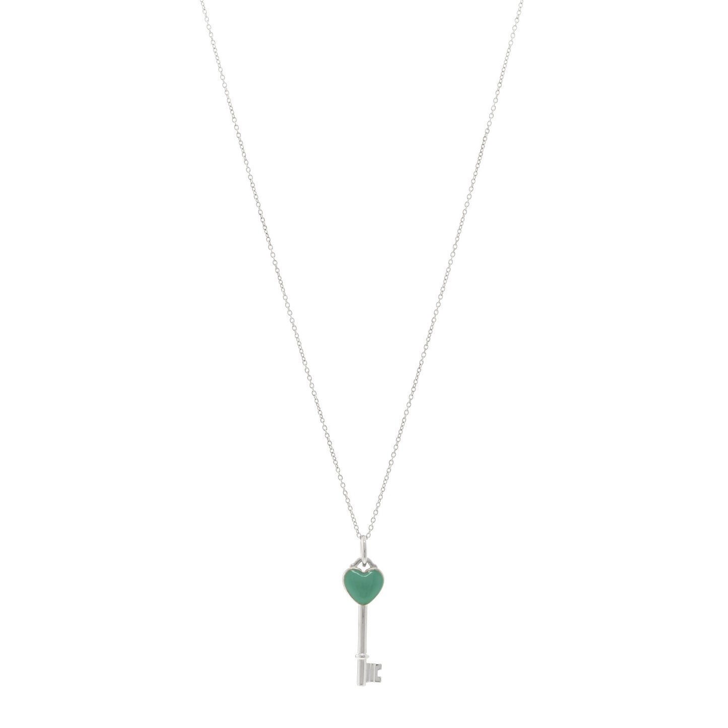 Sterling Silver Enamel Heart Key Pendant Necklace Blue