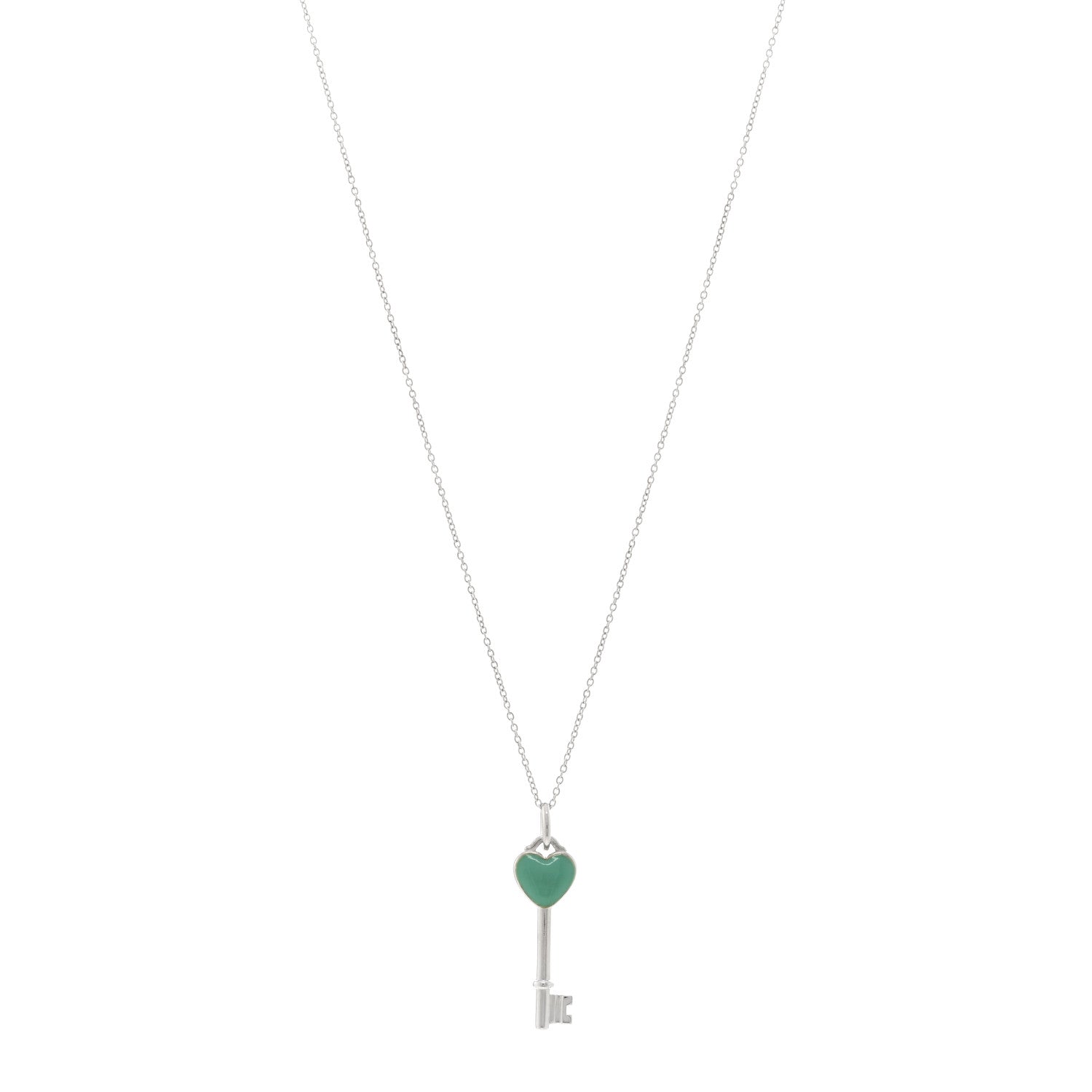 Tiffany Sterling Silver Enamel Heart Key Pendant Necklace Blue 1 of 6