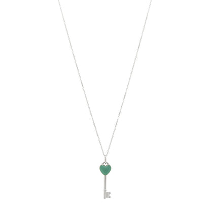 Tiffany Sterling Silver Enamel Heart Key Pendant Necklace Blue 1 of 6