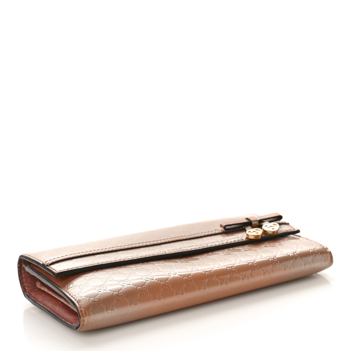 Patent Microguccissima Bow Heart Continental Wallet Pink