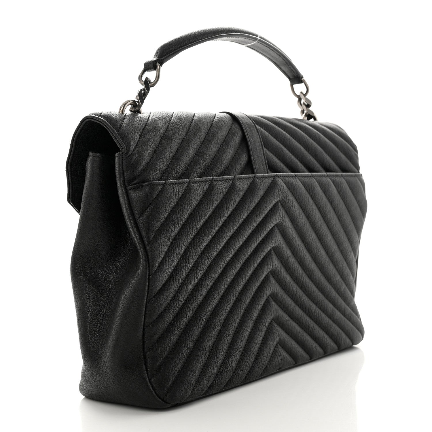 Saint Laurent Sheepskin Matelasse Chevron Monogram Large College Satchel Black 3 of 16