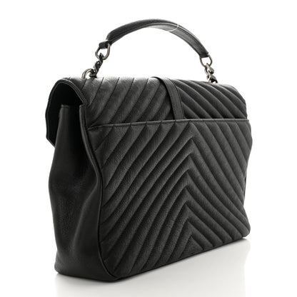 Saint Laurent Sheepskin Matelasse Chevron Monogram Large College Satchel Black 3 of 16
