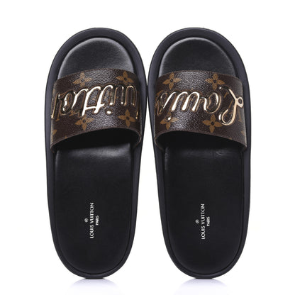 Louis Vuitton Metallic Calfskin Monogram Logo Sunbath Slide Sandals 35 4 of 10