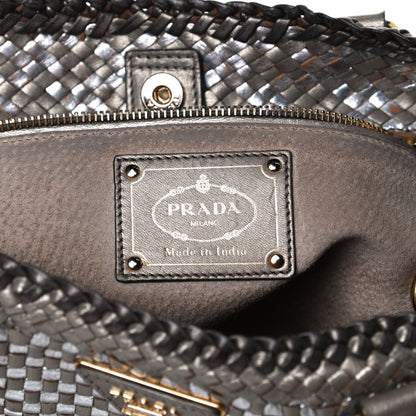Prada Goatskin Woven Medium Tote Moro 6 of 17