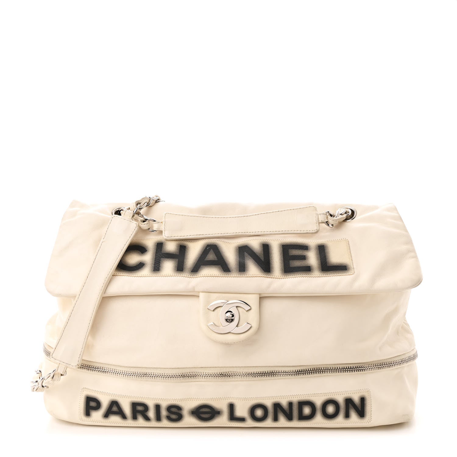 Chanel Calfskin Large Expandable Paris London Flap Bag White 1 of 11