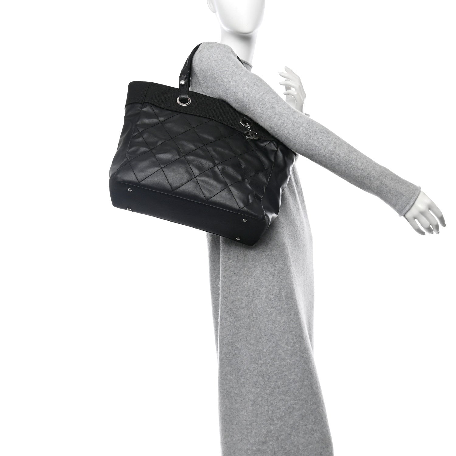 Chanel Coated Canvas Quilted Large Paris Biarritz Tote Black 2 of 10