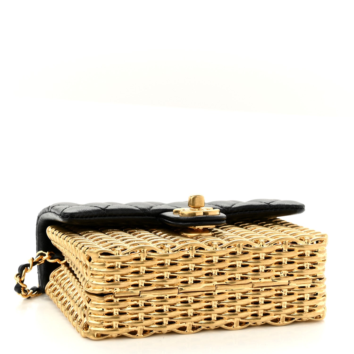 Chanel Woven Metal Lambskin Quilted Small Flap Black Gold 4 of 11