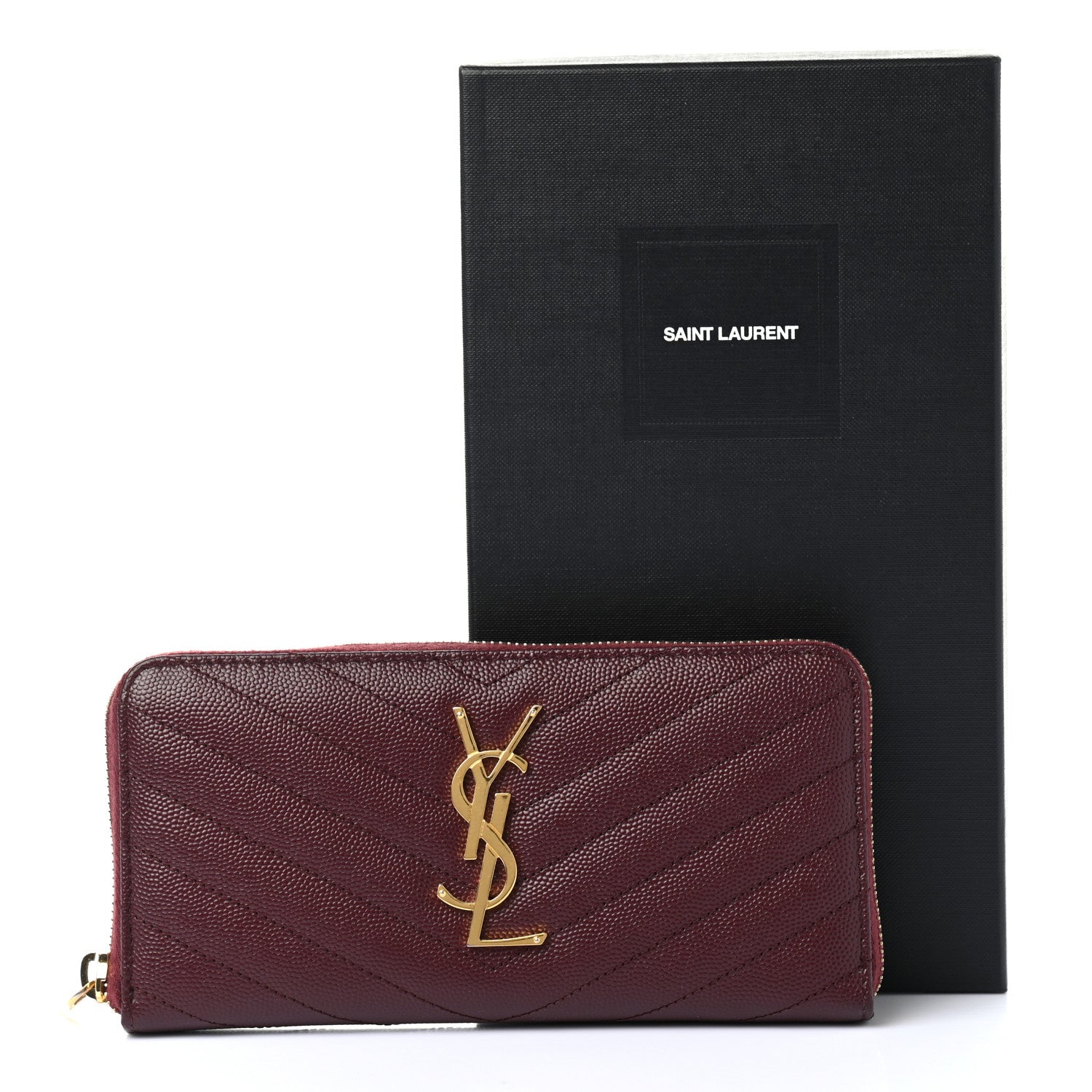 Saint Laurent Grain De Poudre Matelasse Chevron Monogram Zip Around Wallet Rouge Legion 7 of 7