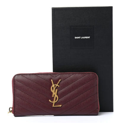 Saint Laurent Grain De Poudre Matelasse Chevron Monogram Zip Around Wallet Rouge Legion 7 of 7