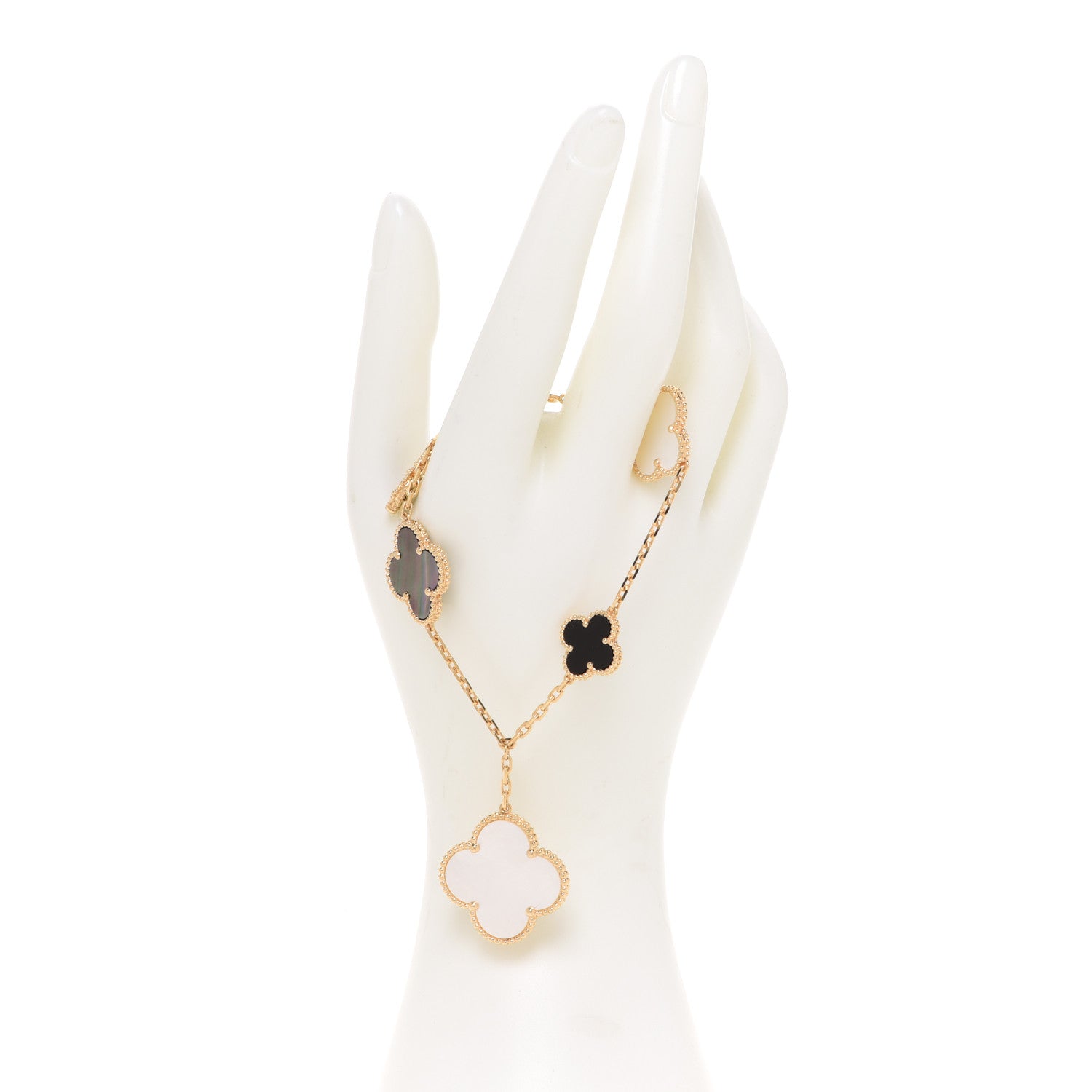 Van Cleef & Arpels 18K Yellow Gold Grey Mother of Pearl Black Onyx 5 Motifs Magic Alhambra Bracelet 2 of 6