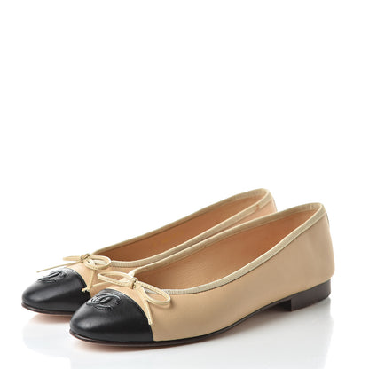 Chanel Lambskin Cap Toe CC Ballerina Flats 36 Beige Black 3 of 18