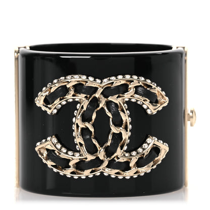 Chanel Resin Crystal Lambskin CC Cuff Black 1 of 6