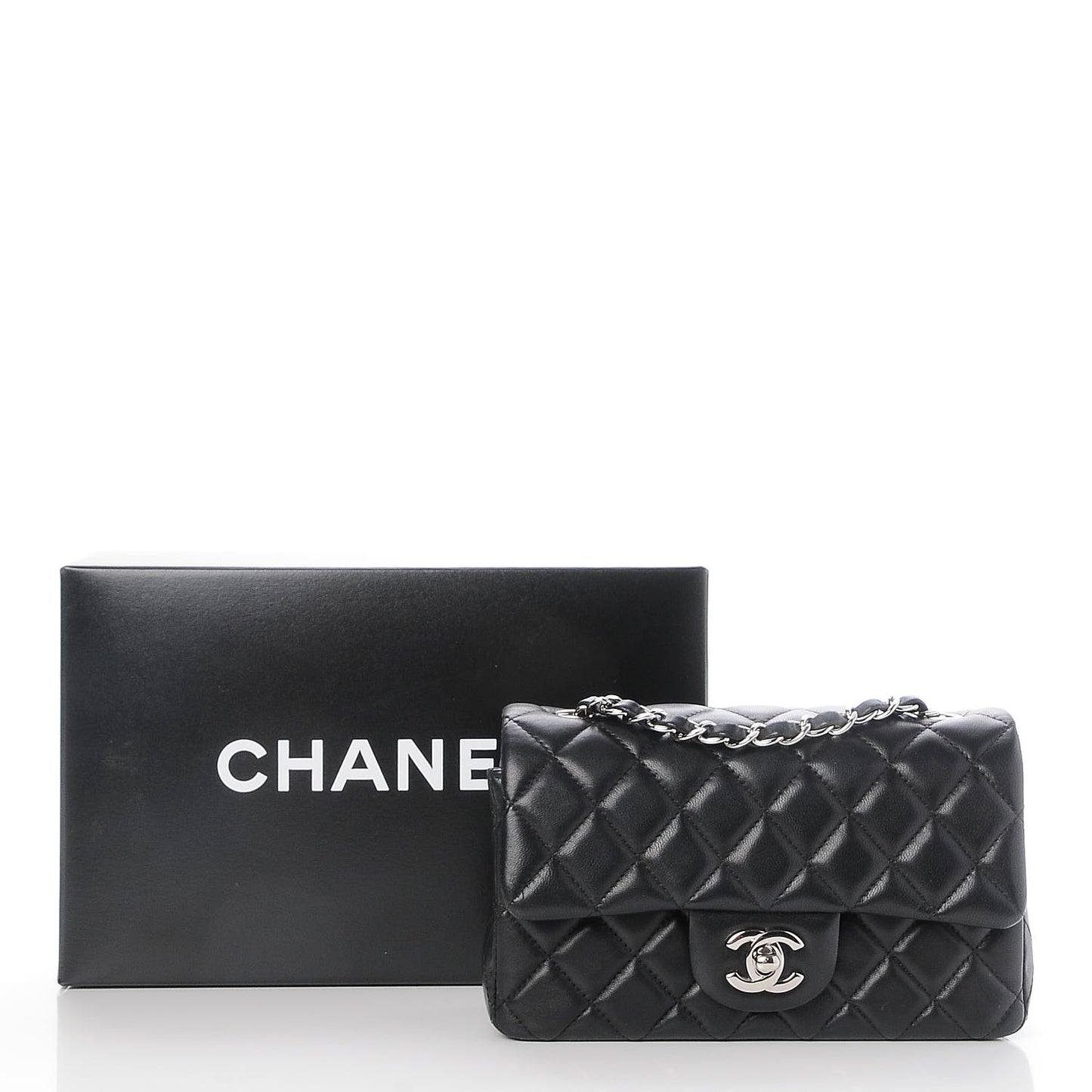 Lambskin Quilted Mini Rectangular Flap Black