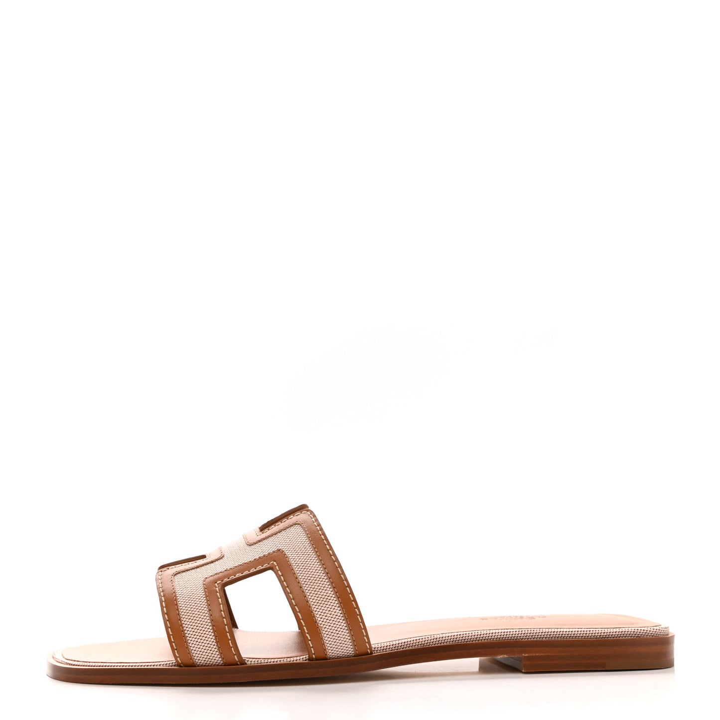 Calfskin Canvas Oran Sandals 40 Noisette Beige Dore
