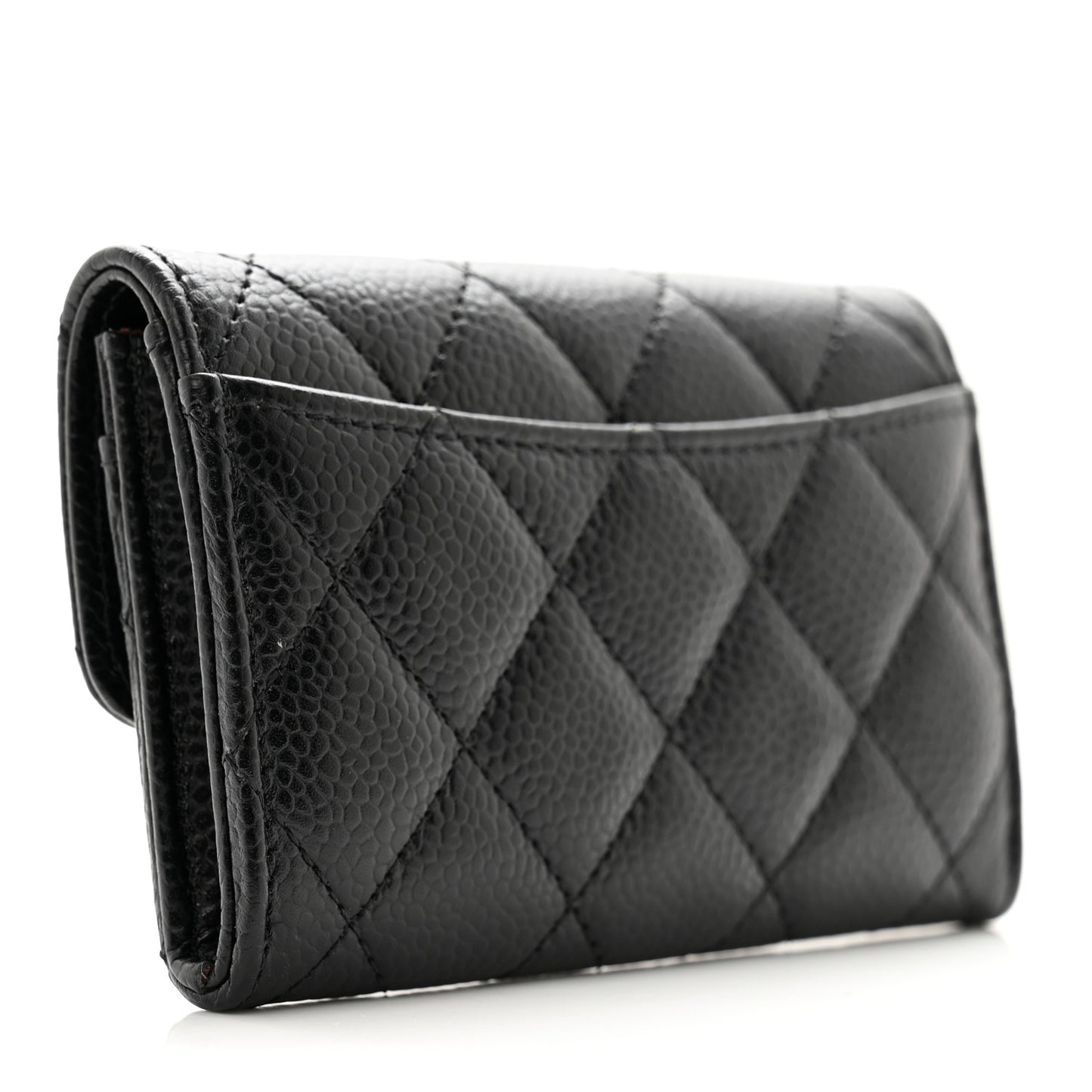 Caviar Quilted Flap Card Holder Wallet Black