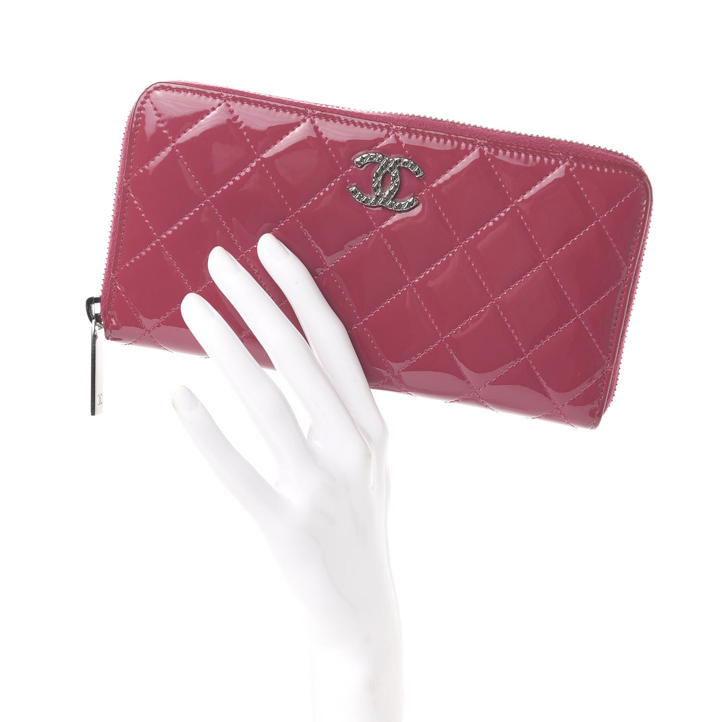 Patent Quilted Brilliant Zip Around Wallet Pink