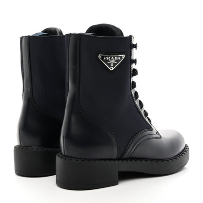 Prada Spazzolato Re-Nylon Metal Triangle Logo Womens 50mm Combat Boots 37 Blue 4 of 15