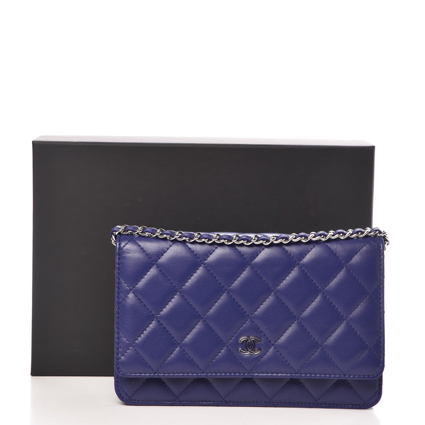 Lambskin Quilted Wallet On Chain WOC Dark Blue