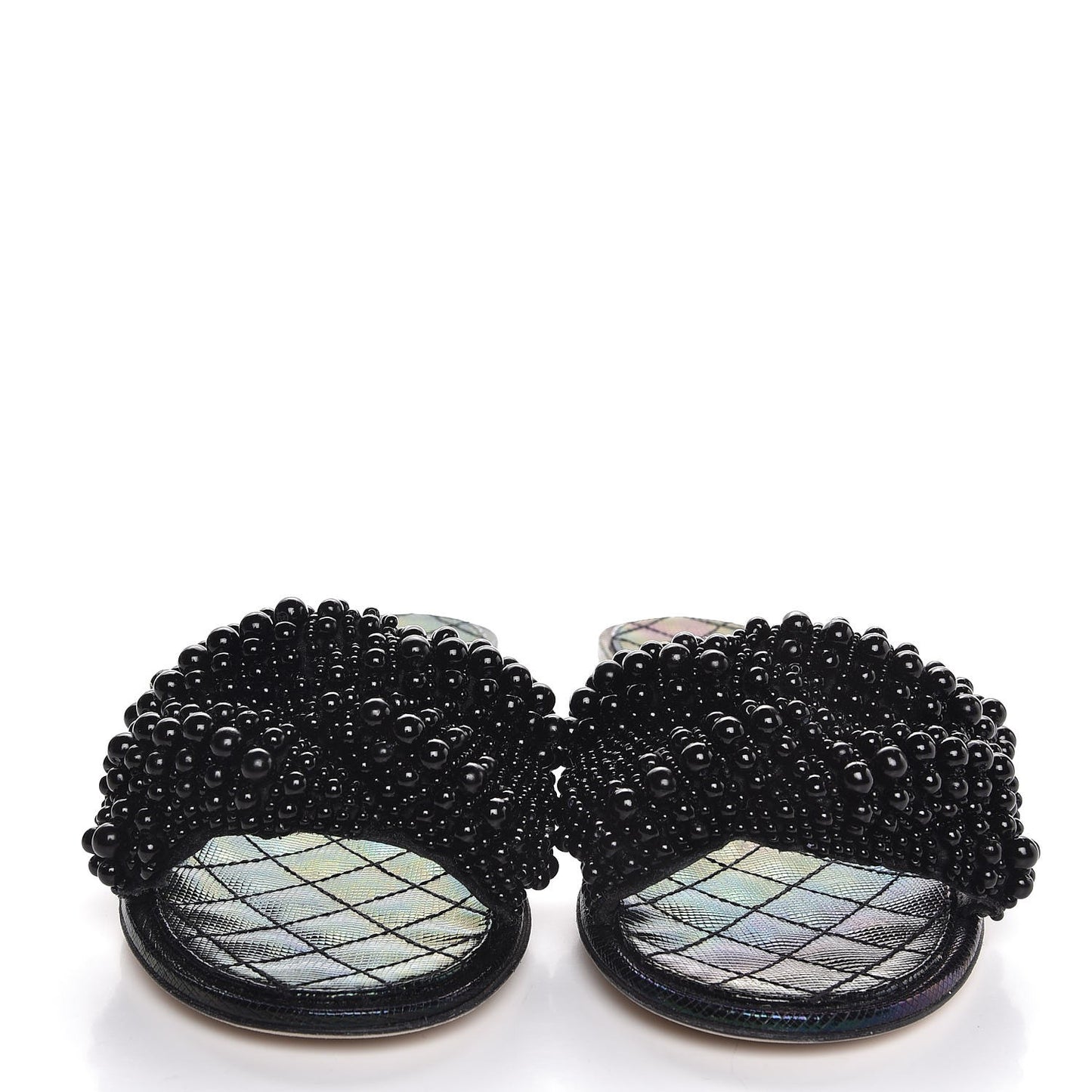 Fantasy Calfskin Pearl Cord CC Mules 40 Black