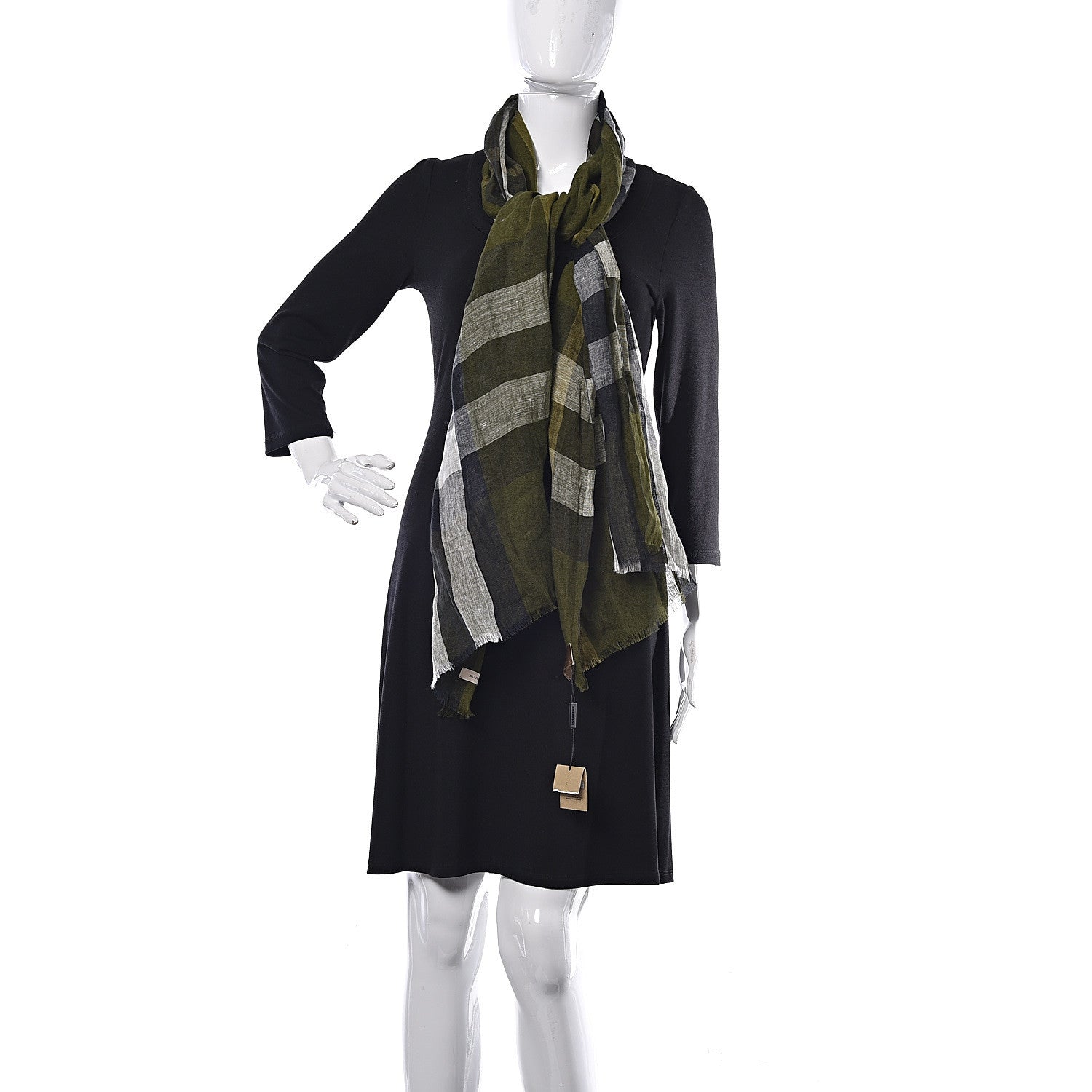 Burberry Linen Giant Exploded Check Scarf Olive Green 2 of 5