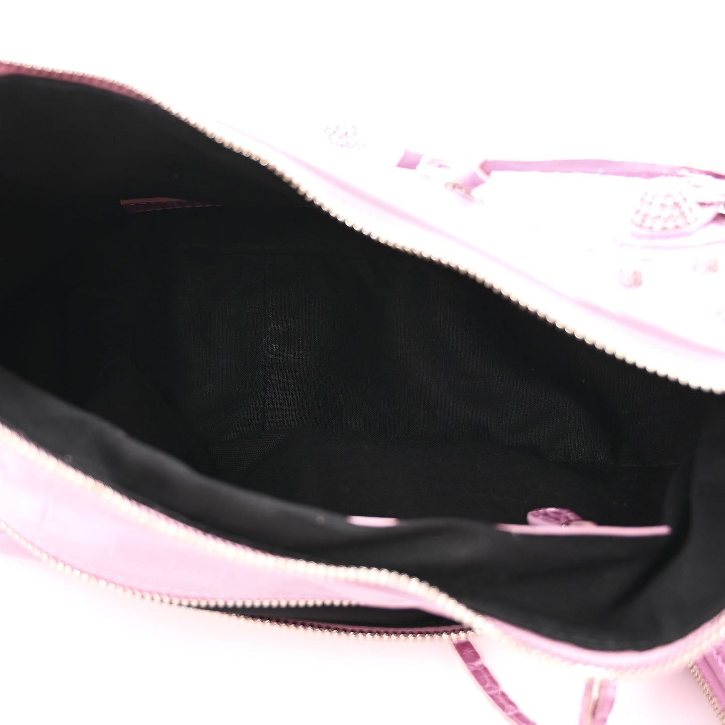 Metallic Extra Supple Calfskin Crystal Crocodile Embossed Small Le Cagole Shoulder Bag Pink