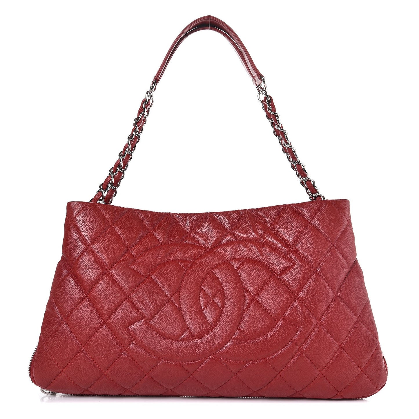 Caviar Quilted Expandable Zip Shoulder Bag Red