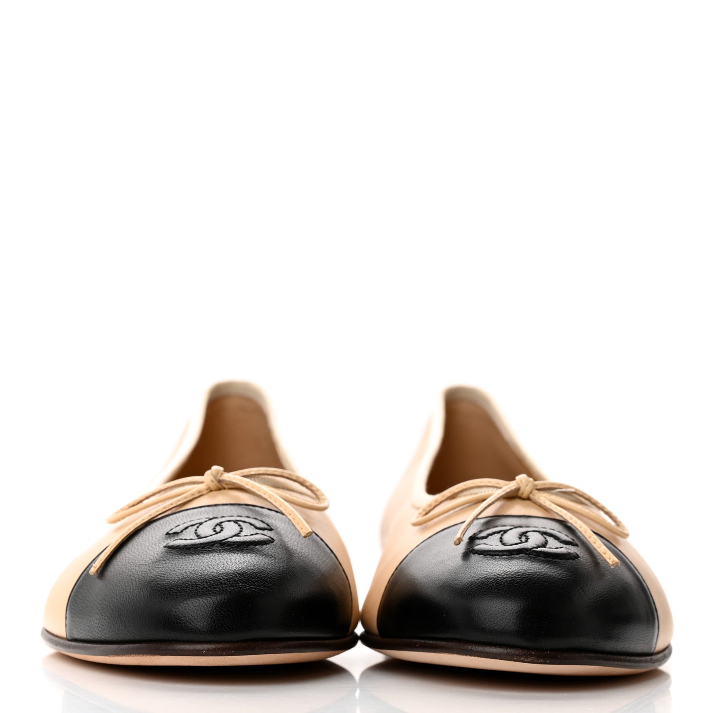 Lambskin Cap Toe CC Ballerina Flats 41 Beige Black