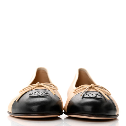 Chanel Lambskin Cap Toe CC Ballerina Flats 41 Beige Black 2 of 10