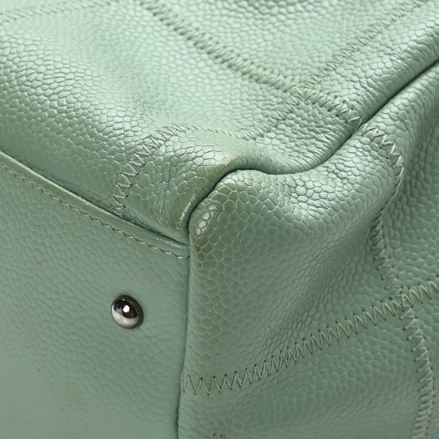 Chanel Caviar Square Stitched Bowler Light Green 9 of 13