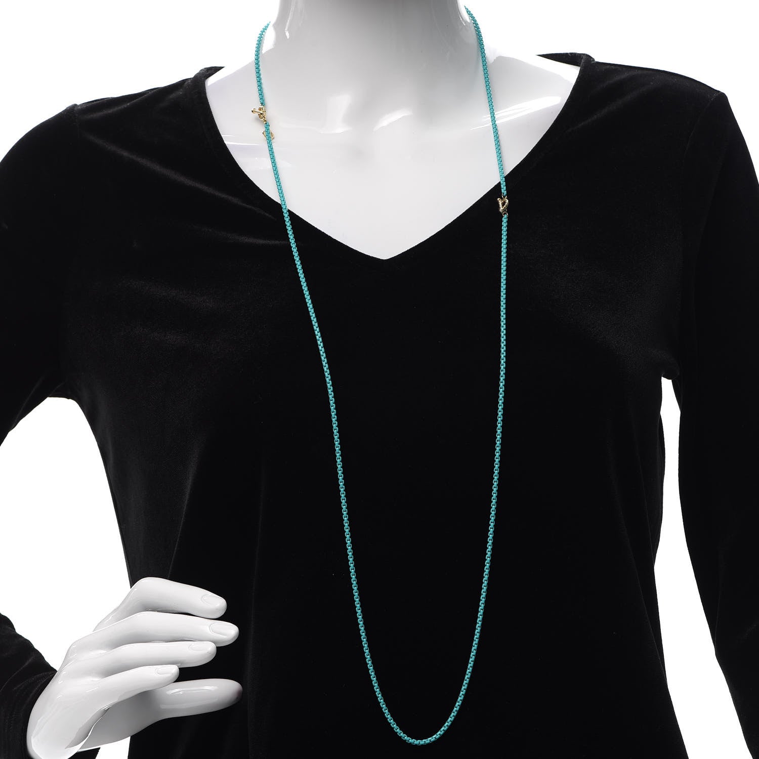 David Yurman Stainless Steel 14K Yellow Gold Acrylic Bel Aire Chain Necklace Turquoise 2 of 4