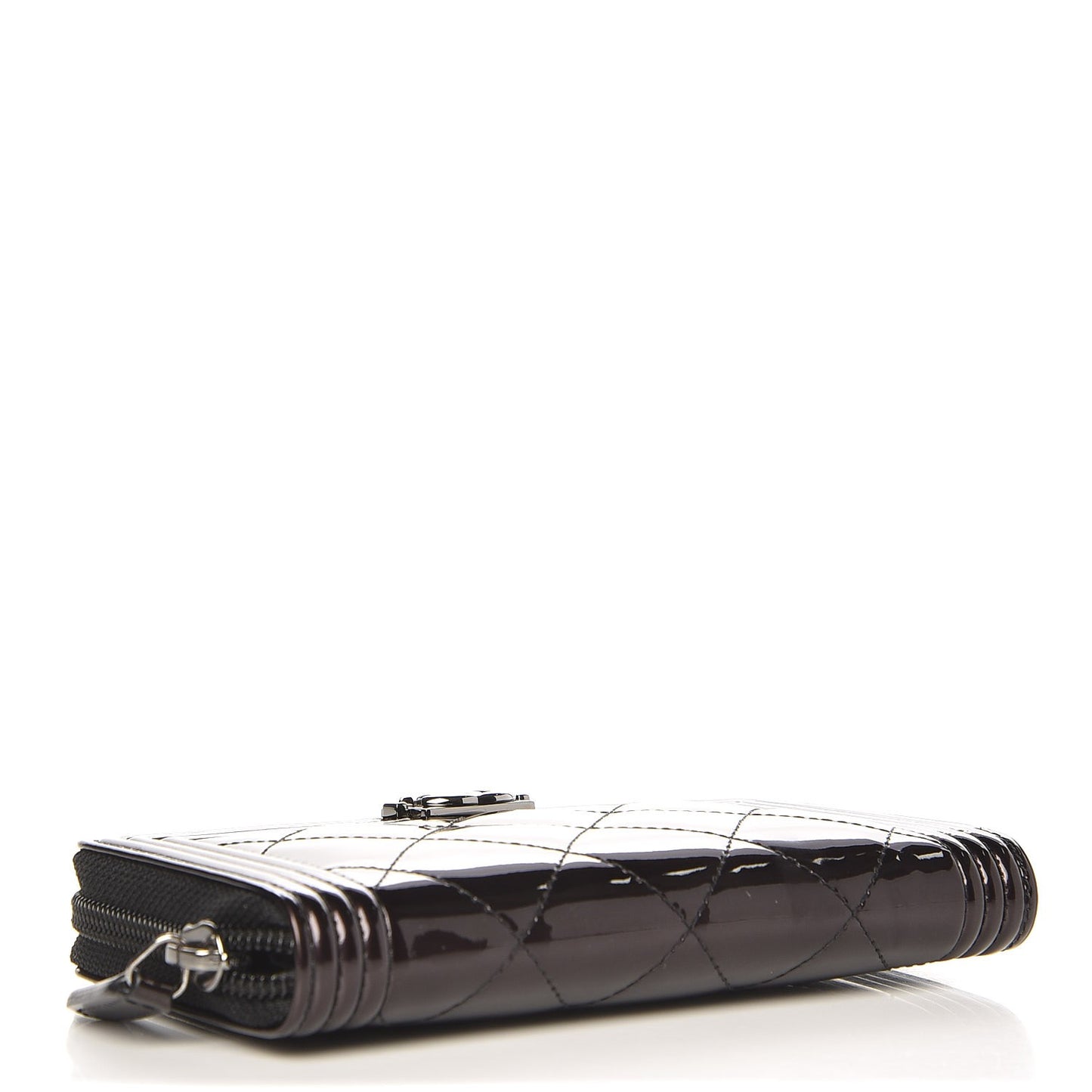 Patent Quilted Boy Zip Around Wallet Burgundy