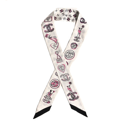 Chanel Silk CC Slim Bandeau White Black Pink 1 of 3