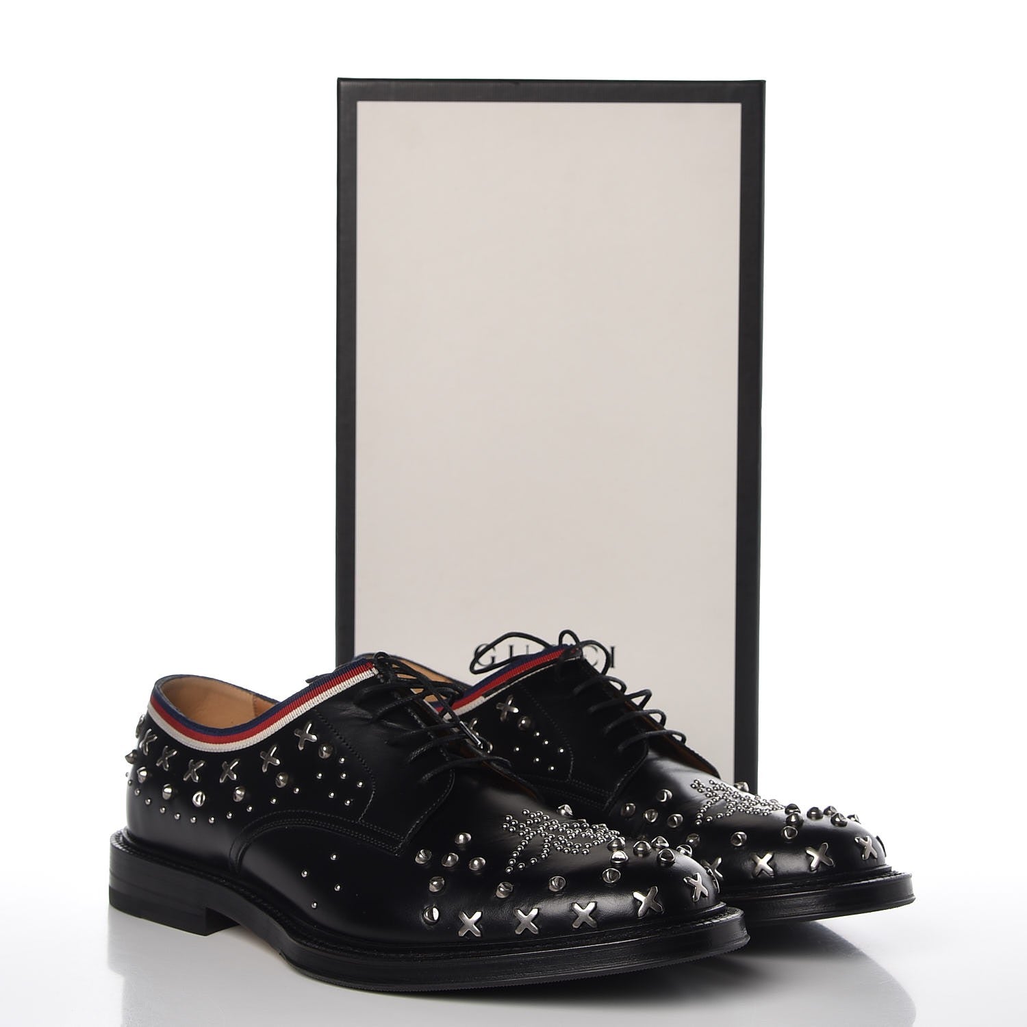 Gucci Calfskin Studded Mens Lace Up Loafers 8.5 Black 9 of 9