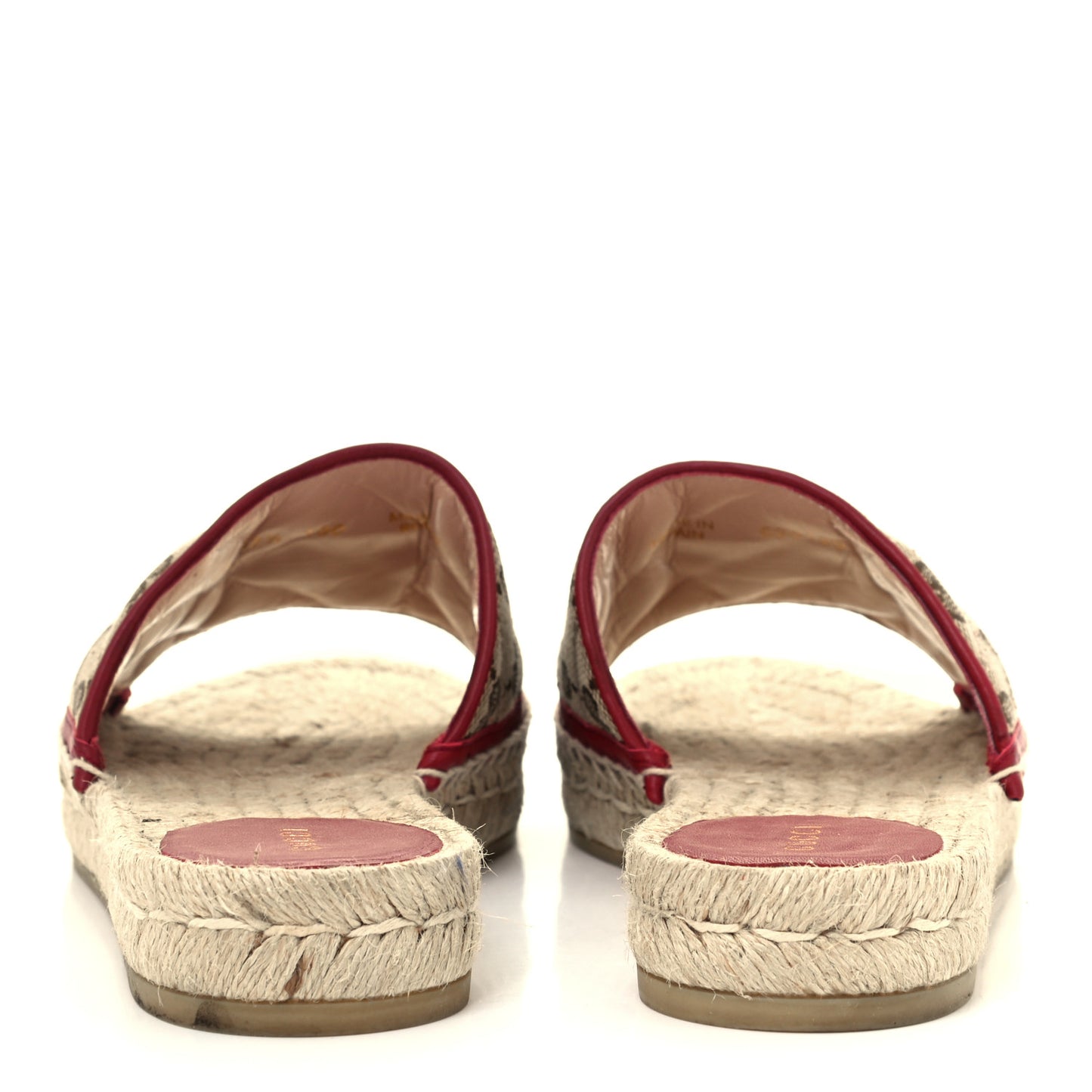 Monogram Matelasse GG Marmont Espadrille 20mm Slide Sandals 37.5 Beige Ebony New Cherry Red