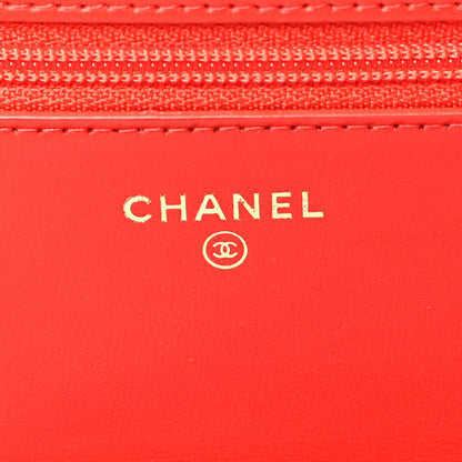 Chanel Lambskin Quilted Wallet On Chain WOC Light Red 6 of 9