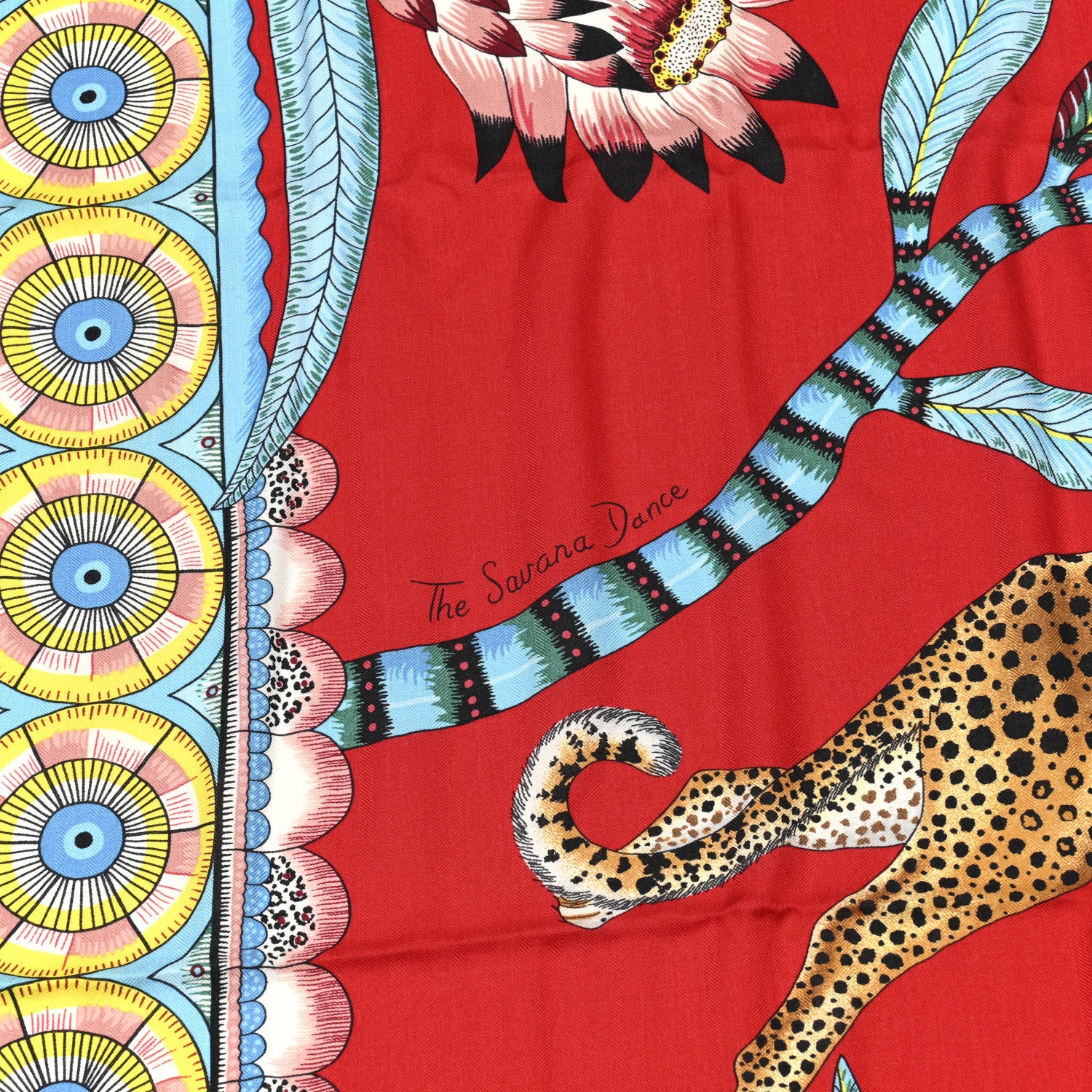 Hermes Cashmere Silk The Savana Dance Shawl 140 Rouge Turquoise Jaune 5 of 6