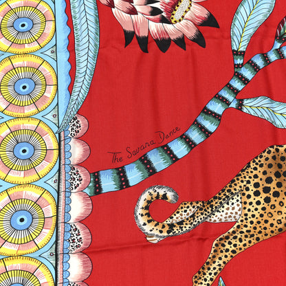 Hermes Cashmere Silk The Savana Dance Shawl 140 Rouge Turquoise Jaune 5 of 6