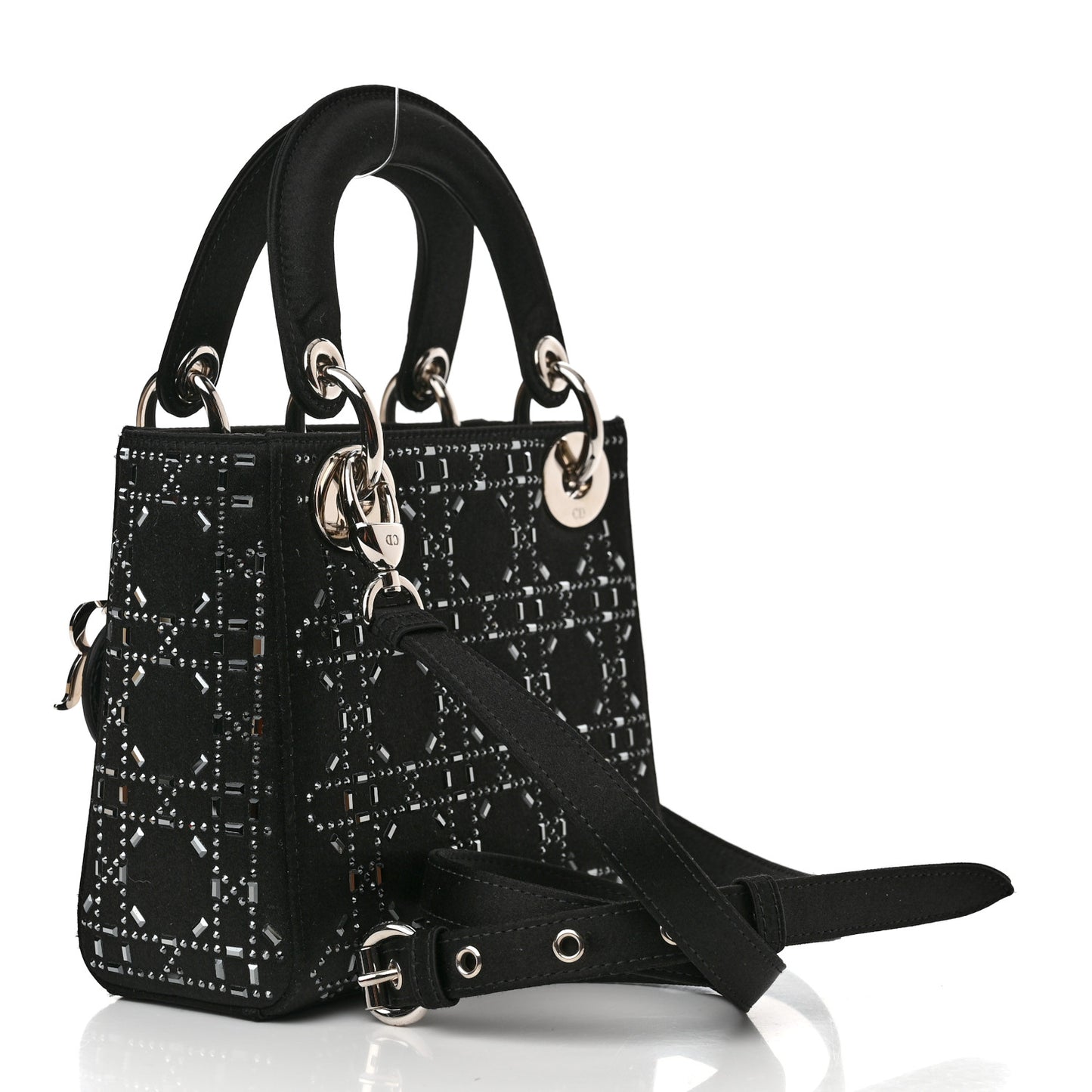 Satin Crystal Cannage Mini Lady Dior Black