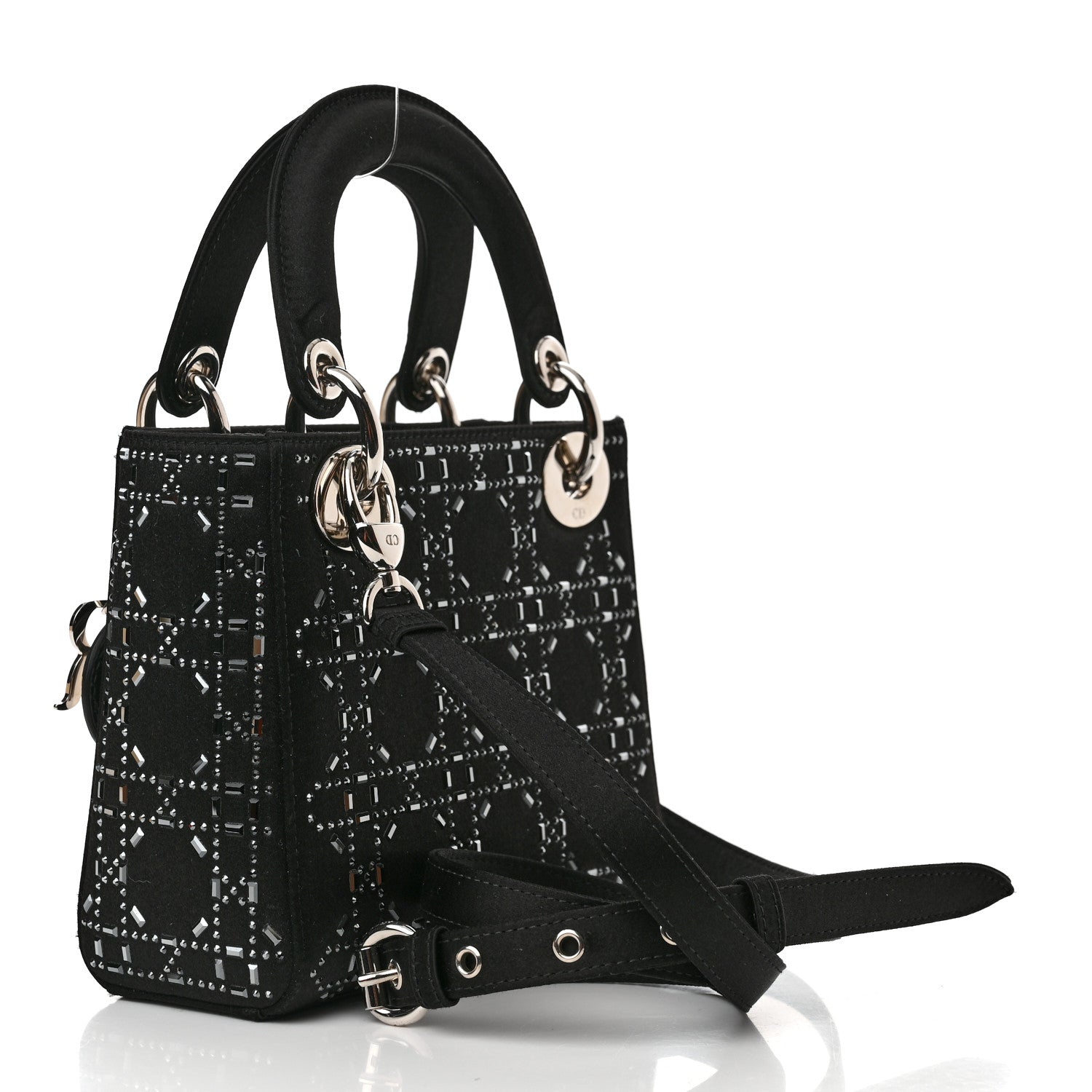 Christian Dior Satin Crystal Cannage Mini Lady Dior Black 3 of 10