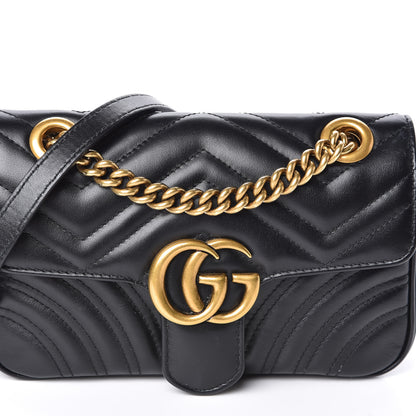 Gucci Calfskin Matelasse Mini GG Marmont Shoulder Bag Black 10 of 11