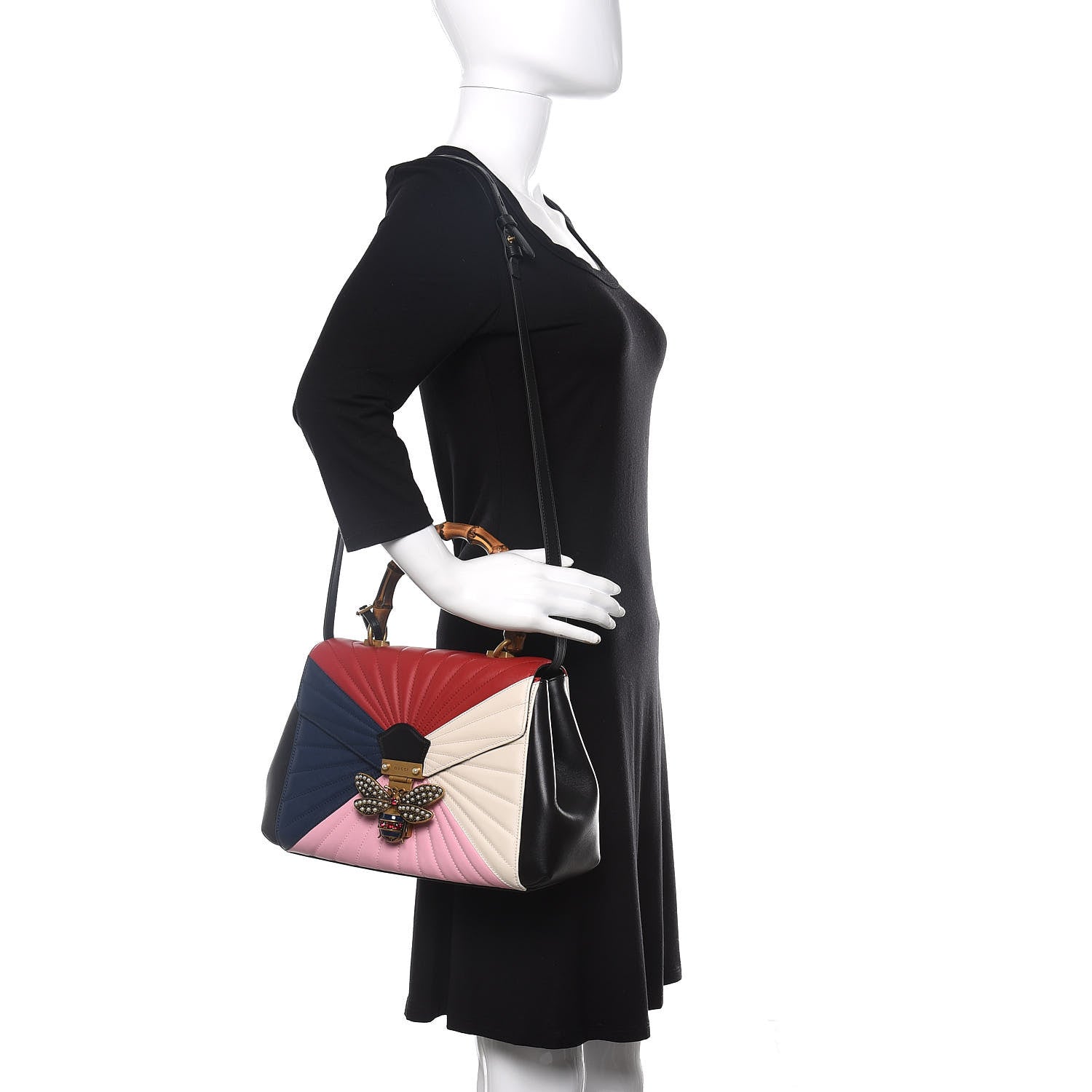 Gucci Calfskin Bamboo Trapuntata Queen Margaret Top Handle Bag Blue Agata Hibiscus Red Mystic White Sugar Pink 2 of 12