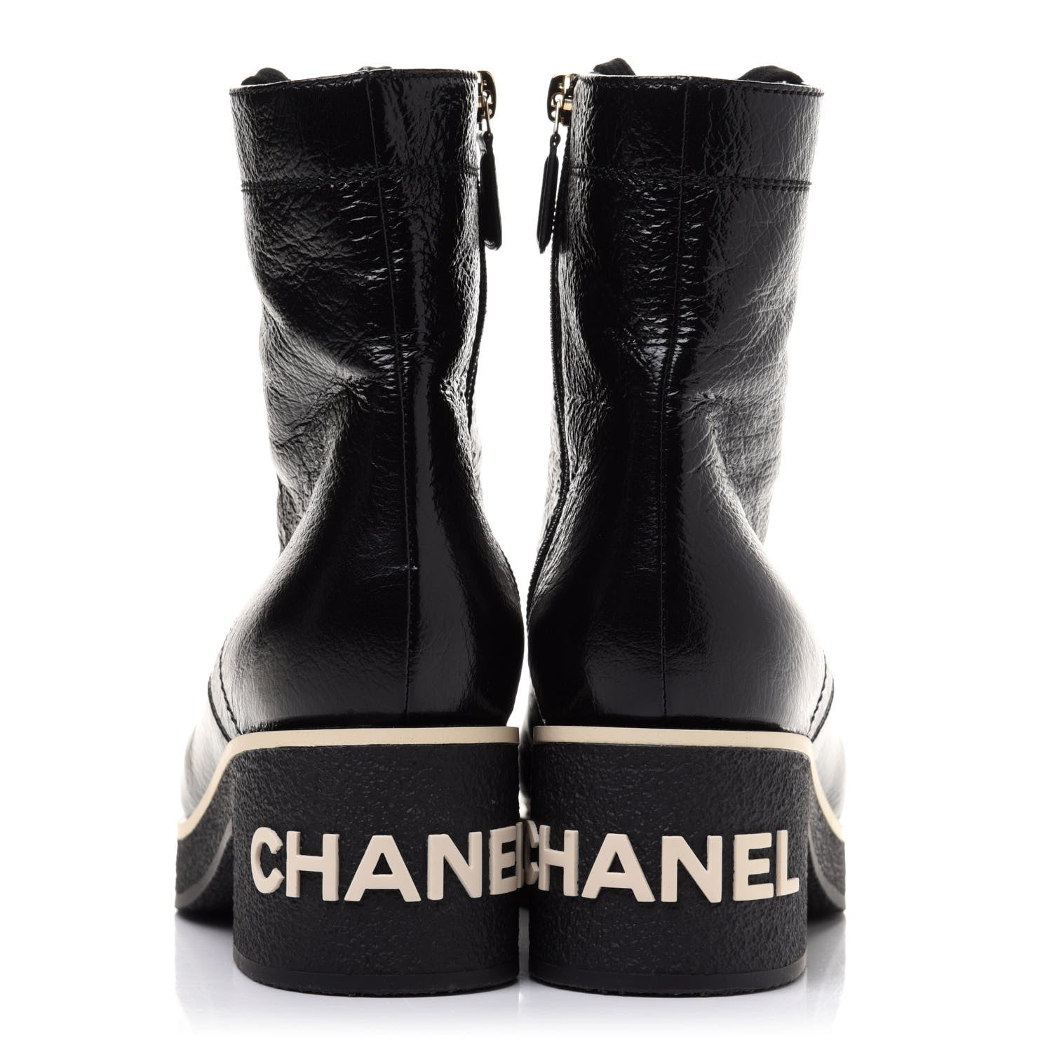 Chanel Shiny Crumpled Lambskin Lace Up Combat Boots 40 Black 5 of 11