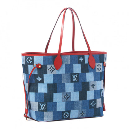 Louis Vuitton Denim Damier Monogram Patchwork Neverfull Blue Rouge 3 of 9