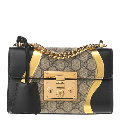 Gucci Calfskin GG Supreme Monogram Small Padlock Shoulder Bag Black Gold 1 of 10