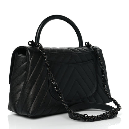 Chanel Caviar Chevron Quilted Small Coco Handle Flap So Black 3 of 11