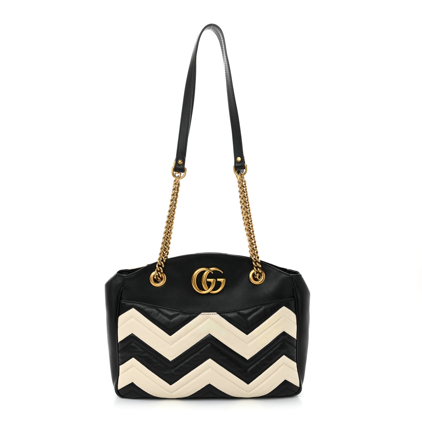 Calfskin Matelasse Medium GG Marmont Open Top Shoulder Bag Black White