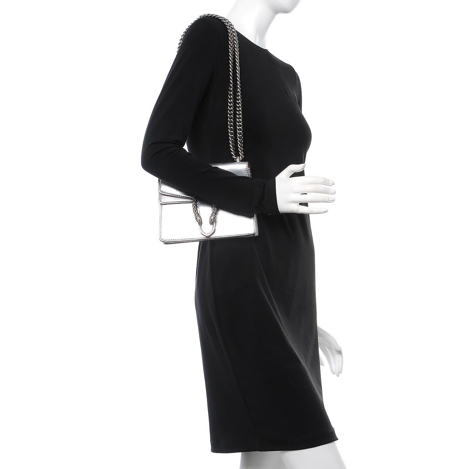 Gucci Metallic Calfskin Super Mini Dionysus Shoulder Bag Silver 2 of 8